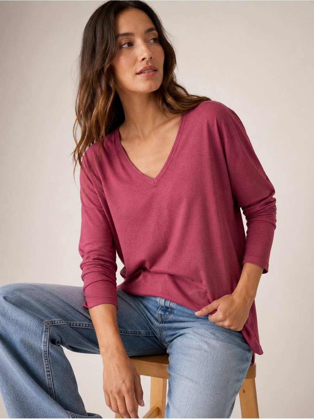 NWT Lucky Brand Cloud Jersey V-Neck Long Sleeve Top